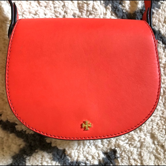 Auth Tory Burch Poppy Red Mini Saddles Crossbody - Picture 3 of 8